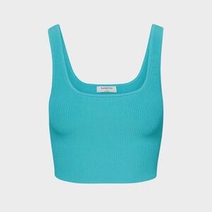 Aritzia Babaton Sculpt Knit Squareneck Cropped Tank in Aqua Blue - Size S